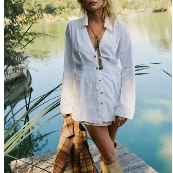 We The Free People Marten Cotton Oxford Top in White Size Small - Picture 1 of 16